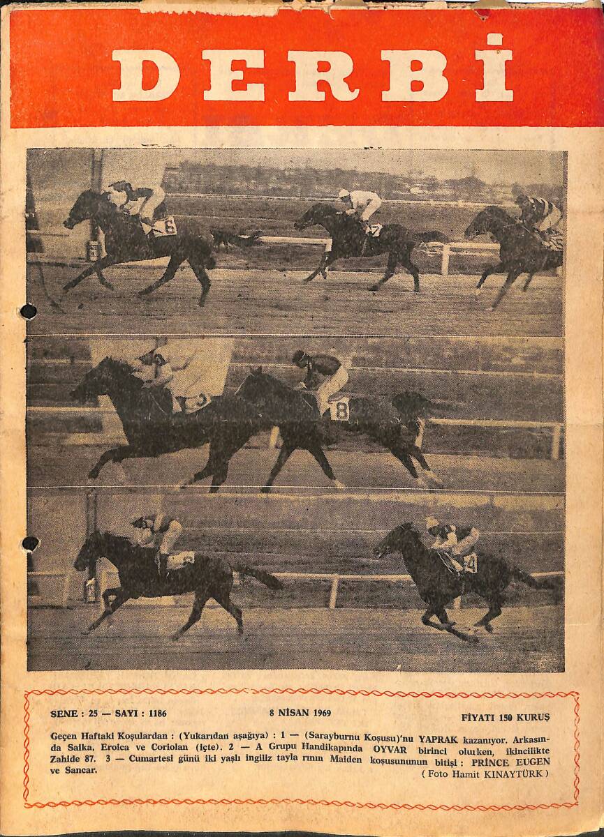 Derbi Dergisi Yarış Ve Spor Mecmuası 8 Nisan 1969 Sayı 1186 - Sarayburnu Koşusunu Yaprak Kazandı NDR93248 - 1