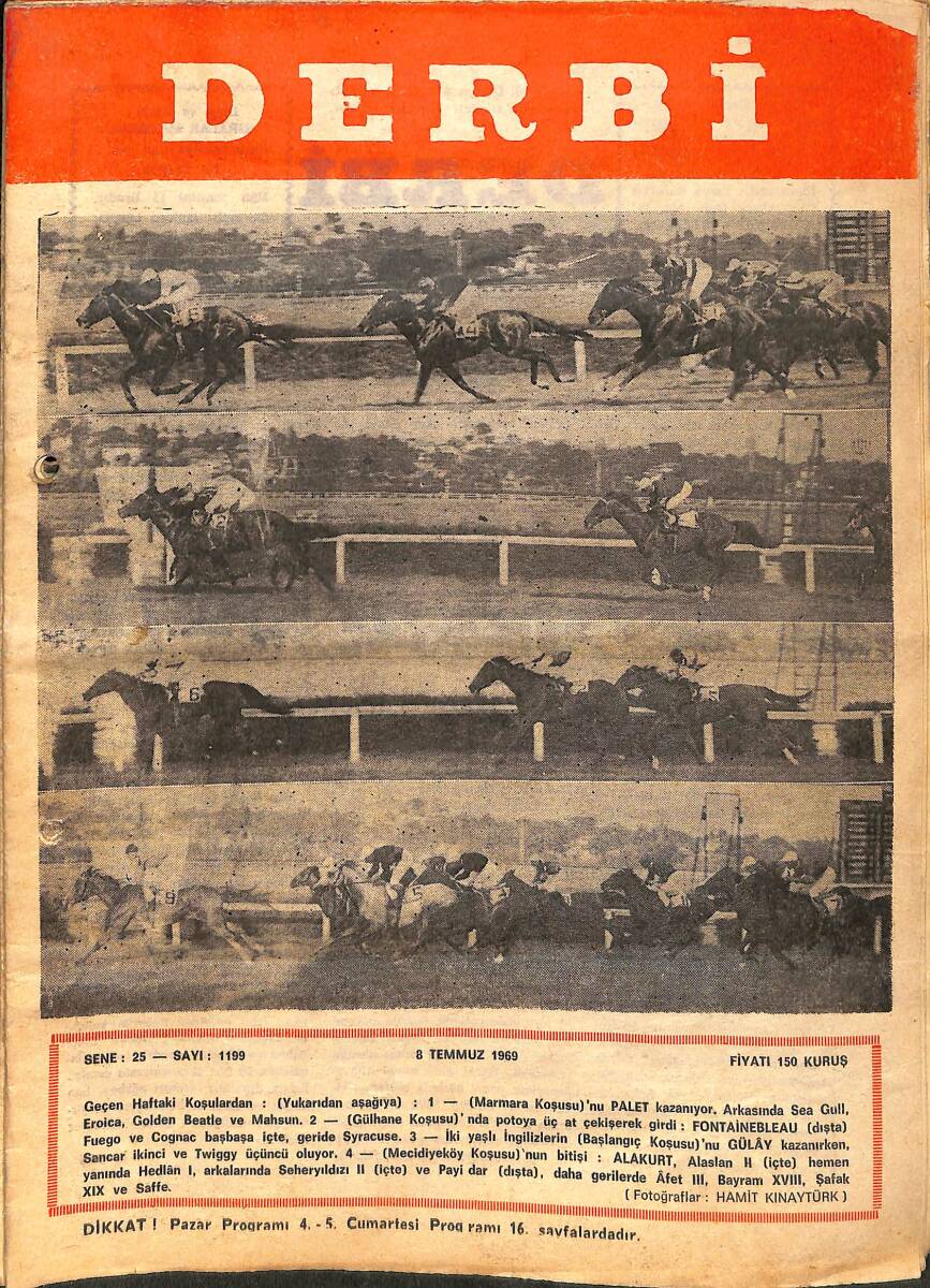 Derbi Dergisi Yarış Ve Spor Mecmuası 8 Temmuz 1969 Sayı 1199 - Emirgan Koşusunu Atahan Kazandı NDR93233 - 1