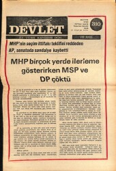 Devlet Haftalık Milliyetçi Siyasi Gazete Sayı310 13 Ekim 1975 MHP Birçok Yerde İlerleme Gösterirken MSP Ve DP Çöktüır GZ69295 - 2