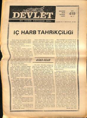 Devlet Haftalık Milliyetçi Siyasi Gazete Sayı419 14 Kasım 1977 Dağ Gibi Bir Çapar Fidan Gibi Bir Başol Gitti GZ69284 - 2