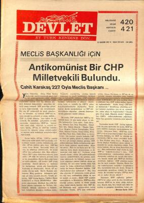Devlet Haftalık Milliyetçi Siyasi Gazete Sayı420-421 21 Kasım 1977 Cahit Karakaş 277 Oyla Meclis Başkanı GZ69286 - 1