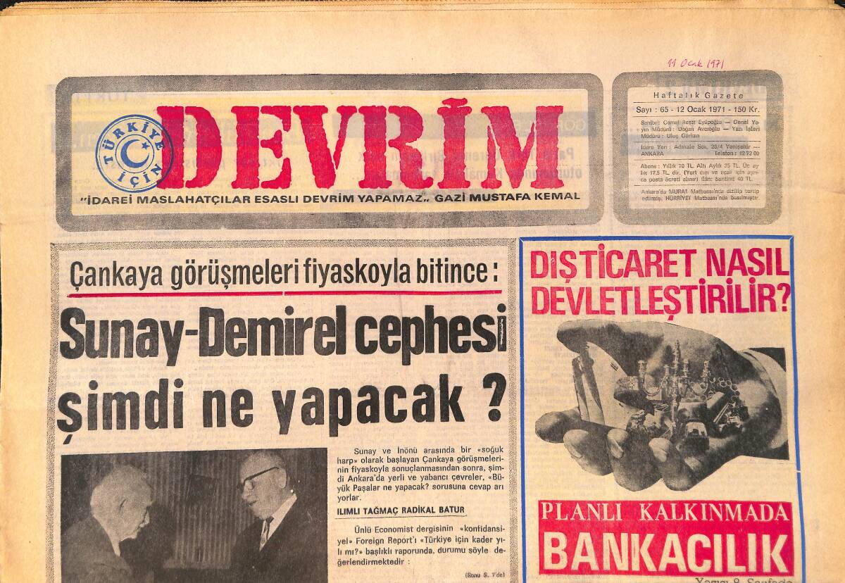 Devrim Gazetesi 12 Ocak 1971 - Sunay-Demirel Cephesi Şimdi Ne Yapacak - Cumhuriyeti Kim Tehdit Ediyor GZ157126 - 1