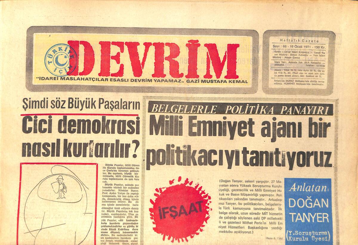 Devrim Gazetesi 19 Ocak 1971 - Türk-İş'teki CHP Taarruzu - Kalkınma Ve Yüksek Öğretim Reformu GZ157142 - 1
