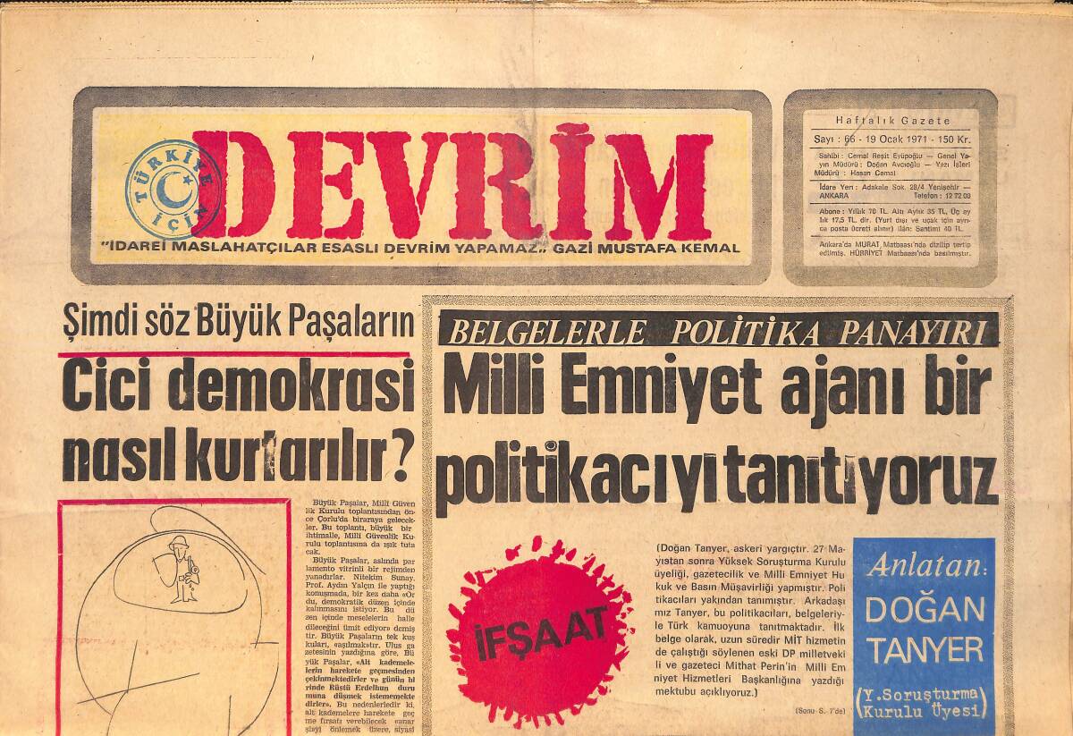 Devrim Gazetesi 19 Ocak 1971 - Türk-İş'teki CHP Taarruzu - Kalkınma Ve Yüksek Öğretim Reformu GZ157155 - 1