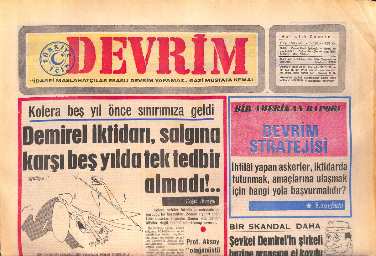 Devrim Gazetesi 20 Ekim 1970 - Demirel İktidarı Salgına Karşı Beş Yılda Tek Tedbir Almadı - Tutuklular Tağmaç'ı Dava Edecekler GZ157149 - 1
