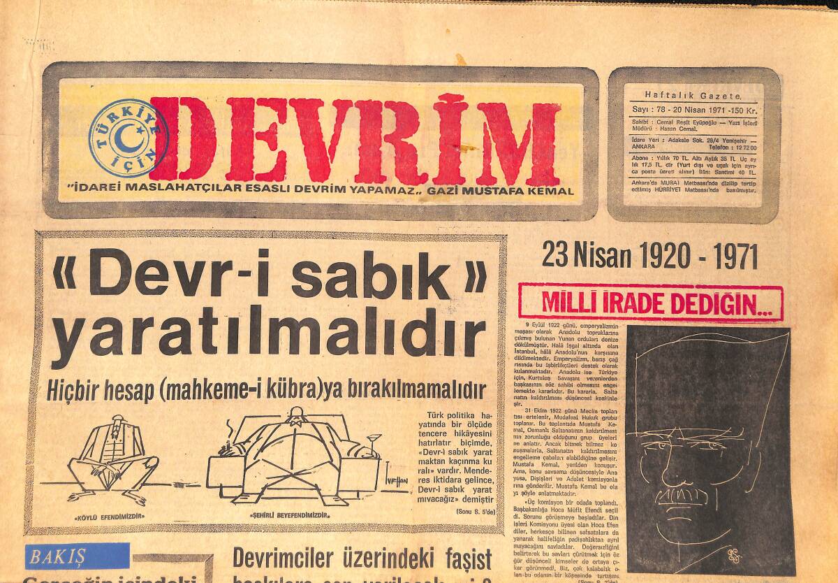 Devrim Gazetesi 20 Nisan 1971 - Devr'i Sabık Yaratılmalıdır - Vatan Cephesi Nasıl Kuruldu GZ157159 - 1