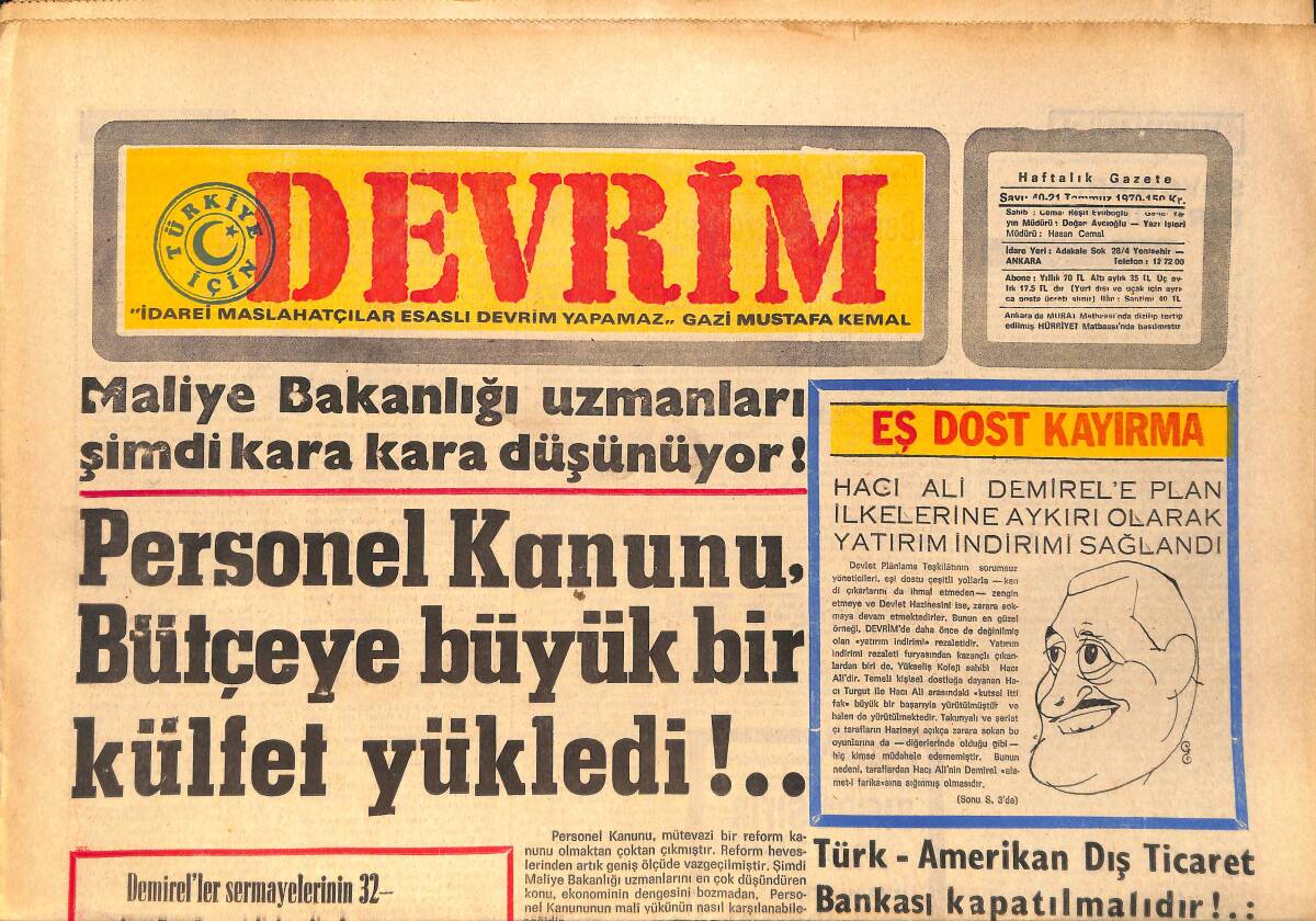 Devrim Gazetesi 21 Temmuz 1970 - Etibank Uykuda Mı - Maden Mühendisleri Odasının Önemli Bir Raporu GZ157132 - 1