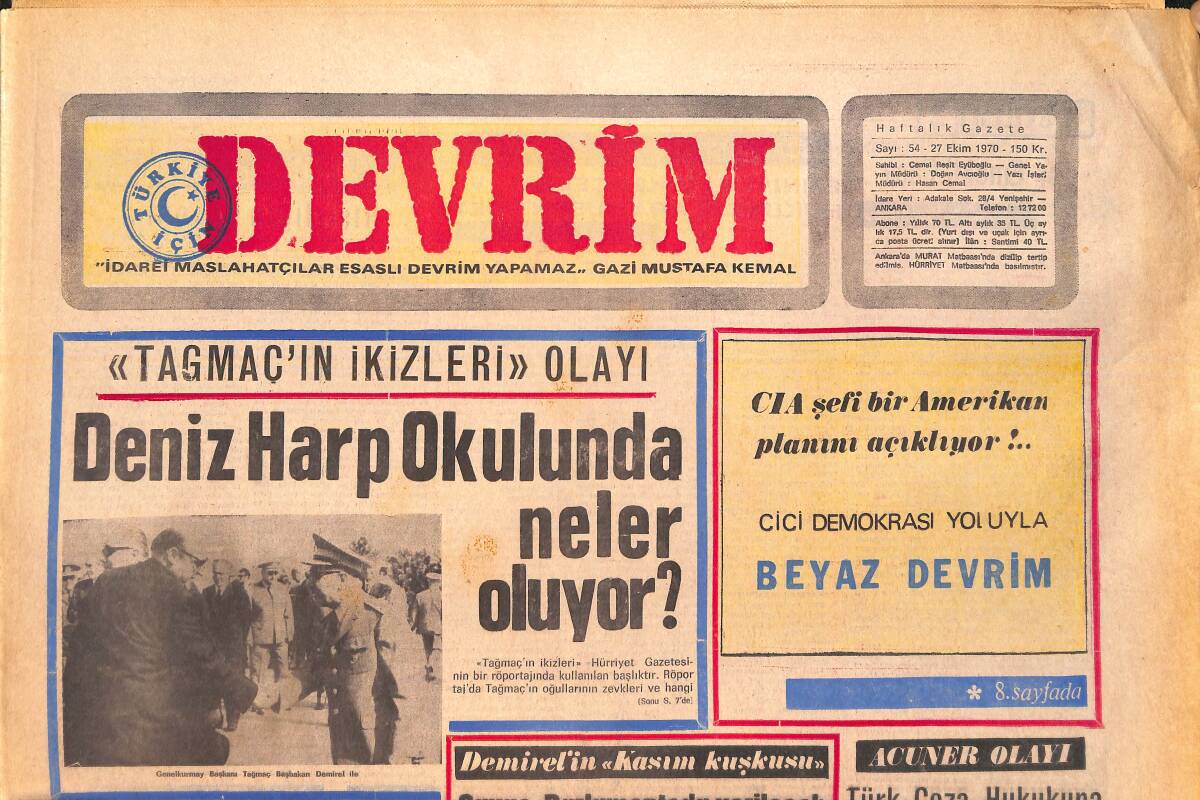 Devrim Gazetesi 27 Ekim 1970 - Deniz Harp Okulunda Neler Oluyor - Demirel'in Kasım Kuşkusu GZ157148 - 1