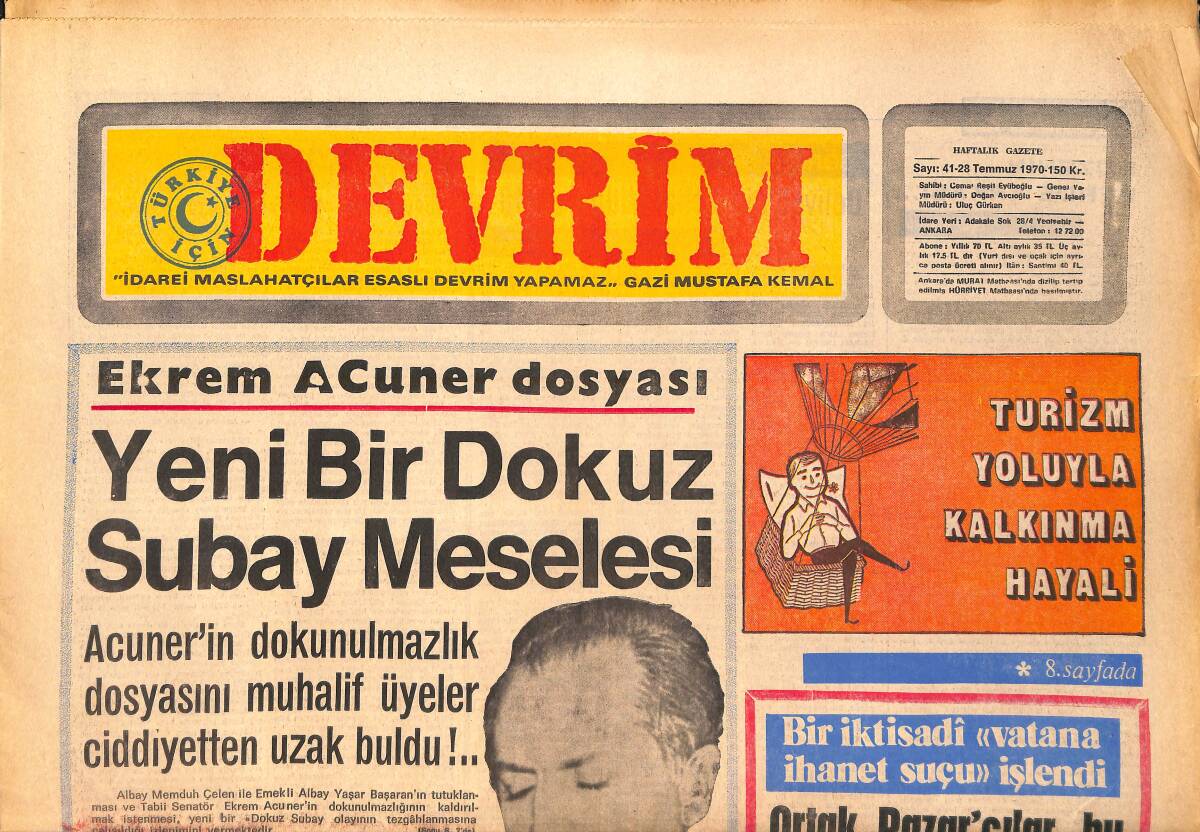 Devrim Gazetesi 28 Temmuz 1970 - Yeni Bir Dokuz Subay Meselesi - Milli Emniyet Raporu GZ157127 - 1