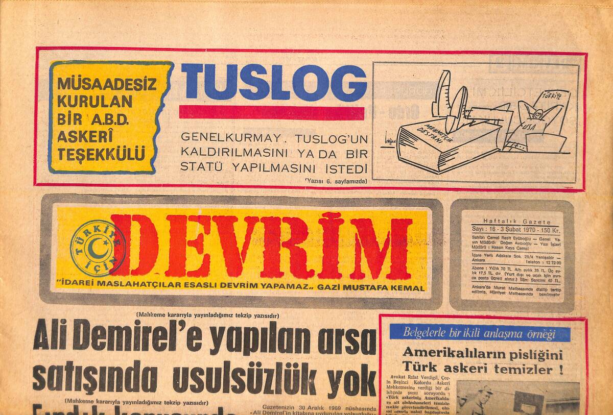 Devrim Gazetesi 3 Şubat 1970 - Memleketimiz Fındık Bahsinde 10 Milyon Yerine 30 Milyon Kazanmıştır - Celal Bayar İle Çankaya'da 6 Ay GZ157141 - 1