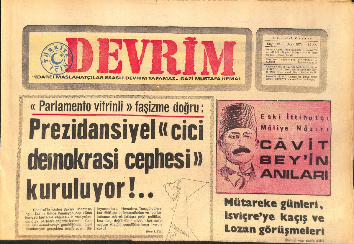 Devrim Gazetesi 5 Ocak 1971 - Orta Doğu'da Türkiye İçin Düşünülen Rol - Parlamento Vitrinli Faşizme Doğru GZ157125 - 1