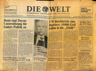 Die Welt Gazetesi 1 Dezember 1977 - Bonn Sagt Dayan Unterstützung Für Sadats Politik Zu GZ125127 - 1