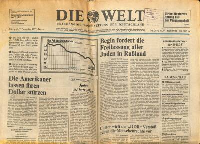 Die Welt Gazetesi 7 Dezember 1977 - Die Amerikaner Lassen Ihren Dollar Stürzen GZ125135 - 1