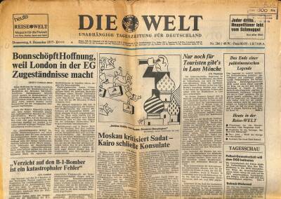 Die Welt Gazetesi 8 Dezember 1977 - Moskau Kritisiert Sadatkairo Schliebt Konsulate GZ125136 - 1