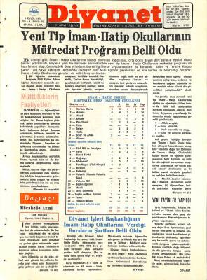 Diyanet Dergisi 1 Eylül 1972 Sayı 50 - Yeni İmam-Hatip Okullarının Müfredat Proğramı Belli Oldu NDR77598 - 1