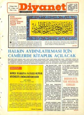 Diyanet Dergisi 1 Nisan 1972 Sayı 40 - Halkın Aydınlatılması İçin Camilerde Kitaplık Açılacak NDR77745 - 1