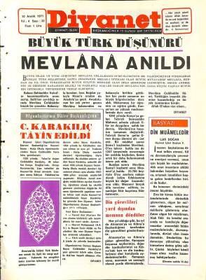 Diyanet Dergisi 10 Aralık 1971 Sayı 32 - Büyük Türk Düşünürü Mevlana Anıldı NDR77752 - 1