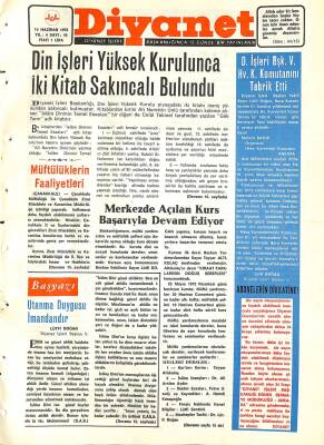 Diyanet Dergisi 15 Haziran 1972 Sayı 45 - Din İşleri Yüksek Kurulunca İki Kitab Sakıncalı Bulundu NDR77774 - 1