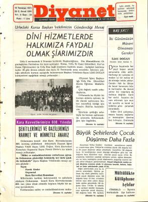Diyanet Dergisi 15 Temmuz 1971 Sayı 23 - Dini Hizmetlerde Halkımıza Faydalı Olmak Şiarımızdır NDR77760 - 1