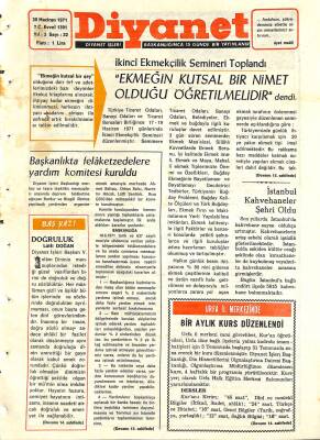 Diyanet Dergisi 30 Haziran 1971 Sayı 22 - Ordu Müftülük Sitesi Hizmete Açıldı NDR77761 - 1