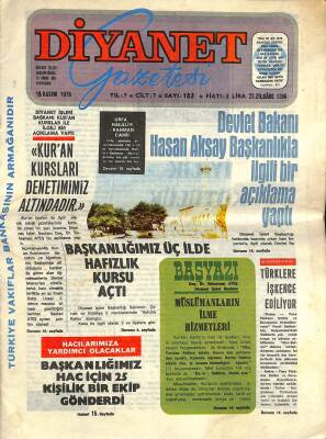 Diyanet Gazetesi Sayı 153 15 Kasım 1976 - Devlet Bakanı Hasan Aksoy Başkanlıkla İlgili Açıklama Yaptı NDR82324 - 1
