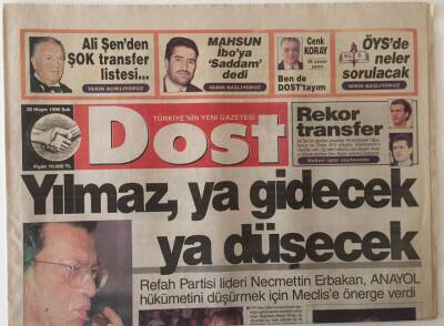 Dost Gazetesi 28 Mayıs 1996 - Yılmaz Ya Gidecek Ya Düşecek GZ26202 - 1
