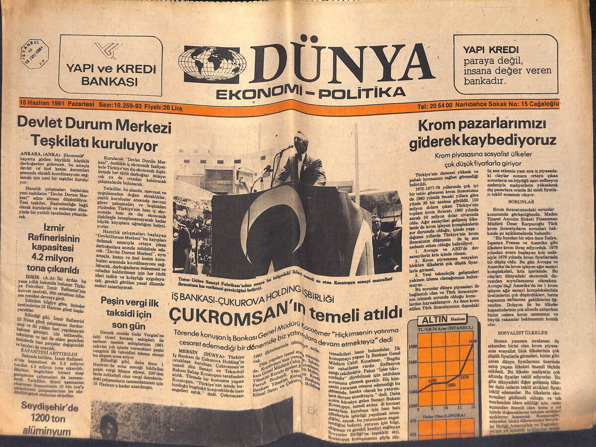 Dünya Ekonomi - Politika Gazetesi 15 Haziran 1981 - Türkiye Enflasyonu Kontrol Altına Aldı GZ132649 - 1