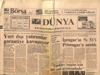 Dünya Ekonomi-Politika Gazetesi 28 Ocak 1992 - İpragazın %51i Primagaza Satıldı GZ83534 - 1