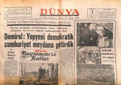 Dünya Gazetesi 1 Aralık 1970 - DemirelYepyeni Demokratik Cumhuriyet Meydana Getirdik GZ103818 - 2
