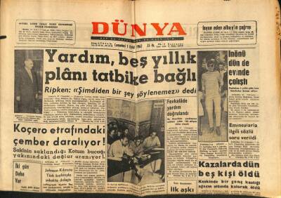 Dünya Gazetesi 1 Eylül 1962 - İnönü Dün de Evinde Çalıştı GZ82206 - 1