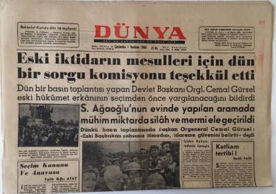 Dünya Gazetesi 1 Haziran 1960 - Eski İktidarın Mesulleri İçin Dün Bir Sorgu Komisyonu Teşekkül Etti GZ16542 - 1