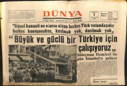 Dünya Gazetesi 1 Haziran 1968 - Demirel Büyük Ve Güçlü Bir Türkiye İçin Çalışıyoruz GZ103517 - 1