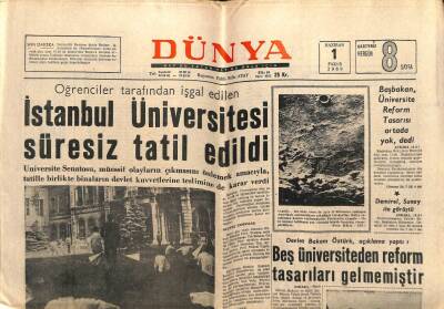 Dünya Gazetesi - 1 Haziran 1969 - İstanbul Üniversitesi Süresiz Tatil Edildi GZ111008 - 1