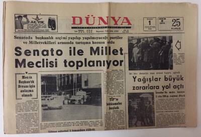 Dünya Gazetesi 1 Kasım 1969 - Senato Ve Millet Meclisi Toplanıyor GZ13009 - 2