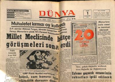 Dünya Gazetesi 1 Mart 1971 - Muhalefet Kırmızı Oy Kullandı GZ79761 - 1