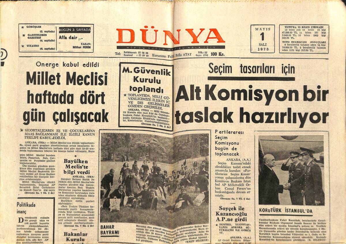 Dünya Gazetesi 1 Mayıs 1973 - Prof. Furgaç'ın Cenazesi Kaldırıldı - Korutürk İstanbul'da GZ148133 - 1