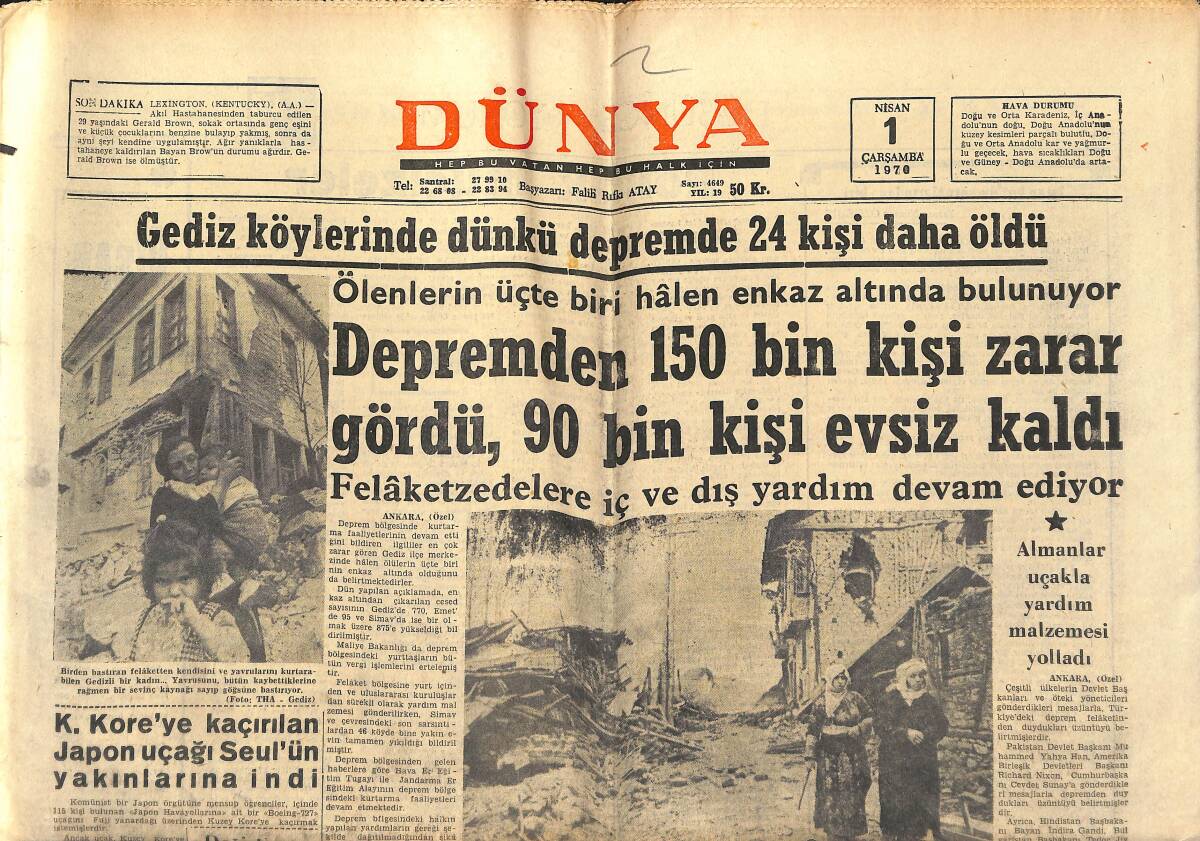 Dünya Gazetesi 1 Nisan 1970 - Charlie Chaplin'in Kızları Sinemada - Sudan'da İç Savaş Başladı GZ150986 - 1