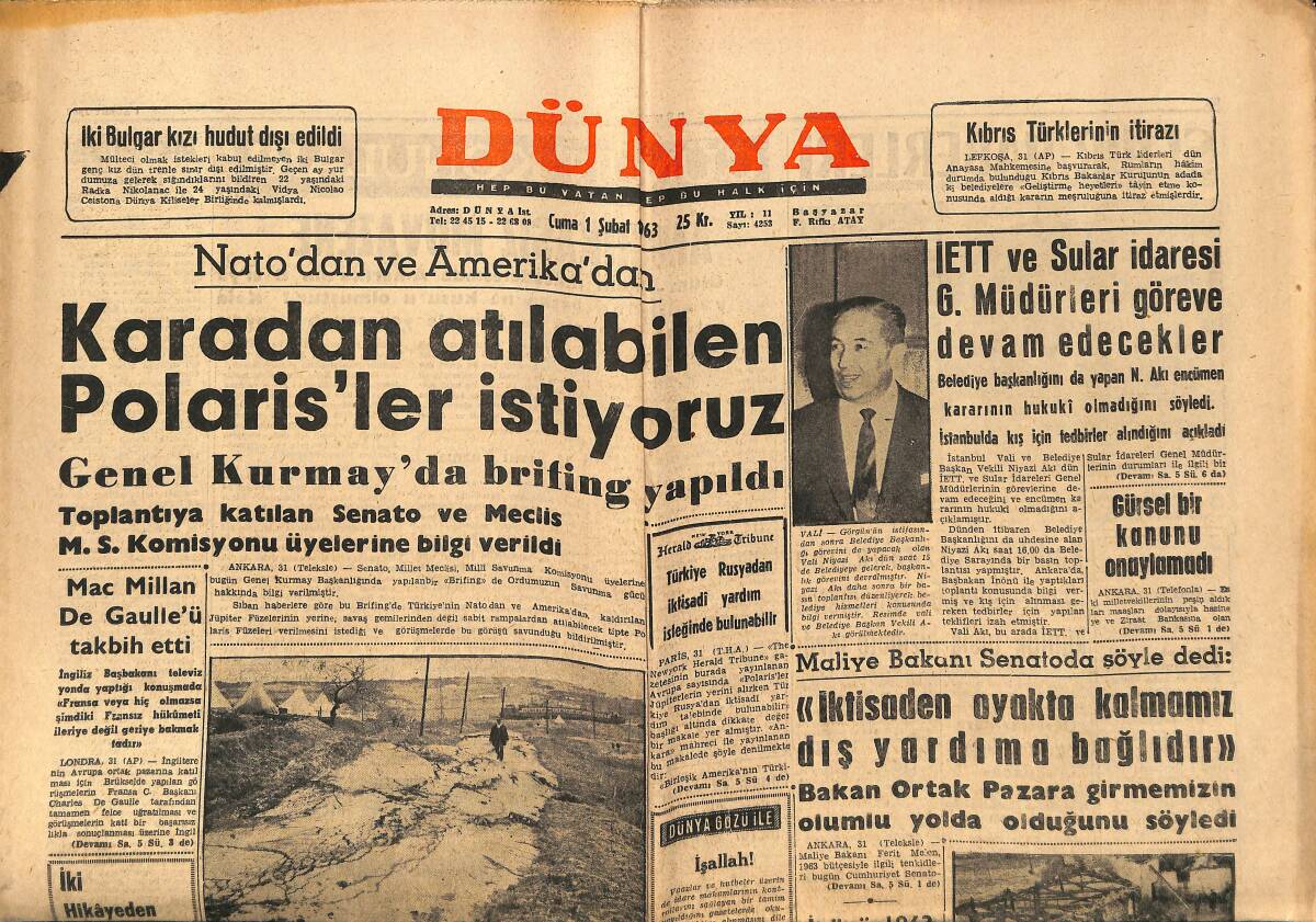 Dünya Gazetesi 1 Şubat 1963 - Ali Sami Yen Stadyumu 29 Ekim'de Açılacak - Atatürk Bulvarındaki İşçi Evlerinin Yeni Macerası GZ149363 - 1