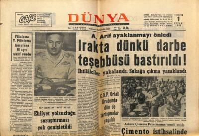 Dünya Gazetesi 1 Temmuz 1966 - Irakta Darbe Teşebbüsü Bastırıldı GZ68033 - 2