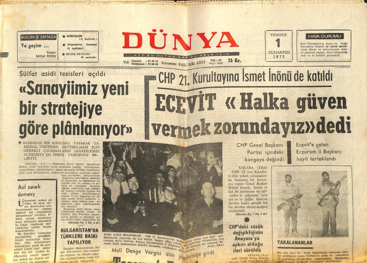 Dünya Gazetesi 1 Temmuz 1972 - NATO Sırlarını Satan Nahit İmre İdama Mahkum Oldu - Rita Paris'e Yerleşiyor GZ147967 - 1