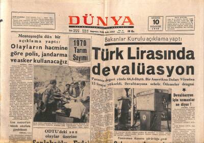 Dünya Gazetesi 10 Ağustos 1970 - Bakanlar Kurulu Açıklama Yaptı , Türk Lirasında Devalüasyon GZ105108 - 1