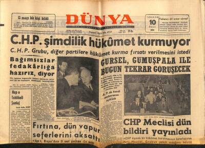 Dünya Gazetesi 10 Aralık 1963 - CHP Meclisi Dün Bildiri Yayınladı GZ80748 - 1