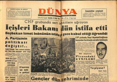 Dünya Gazetesi 10 Ekim 1962 - CHP Grubunda Sert Tenkitlere Uğrayan İçişleri Bakanı İstifa Etti GZ122535 - 1