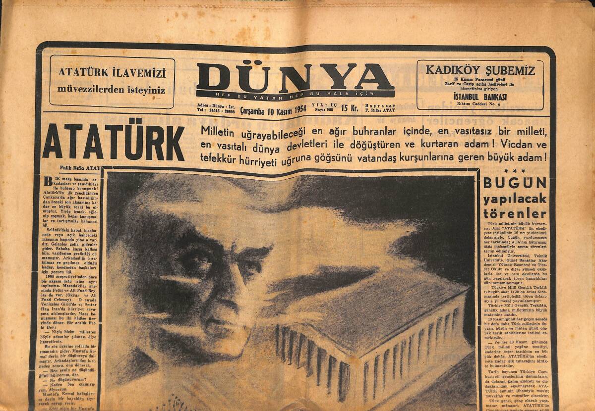 Dünya Gazetesi 10 Kasım 1954 - Beynelmilel Meseleleri Halletmek Üzere Devlet Başkanları Arasında Bir Buluşma Olacak Mı ? GZ134583 - 1