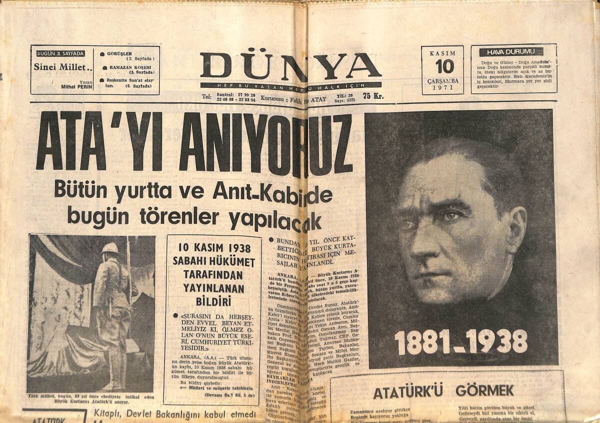 Dünya Gazetesi 10 Kasım 1971 - Ata'yı Anıyoruz - Fenerbahçe Voleybol Şubesini Kapattı GZ151075 - 1