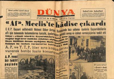 Dünya Gazetesi 10 Nisan 1962 - Af , Mecliste Hadise Çıkardı GZ81070 - 1