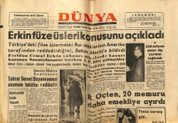 Dünya Gazetesi 10 Ocak 1963 - Erkin Füze Üsleri Konusunu Açıkladı GZ68254 - 1