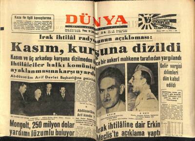 Dünya Gazetesi 10 Şubat 1963 - Irak İhtilal Radyosunun Açıklaması Kasım Kurşuna Dizildi GZ61083 - 1