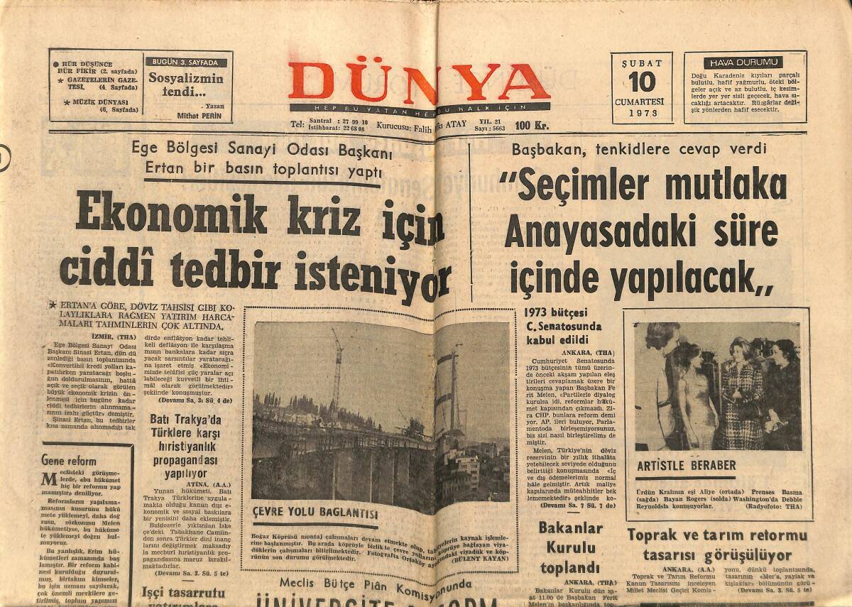 Dünya Gazetesi 10 Şubat 1973 - Efes Pilsen Bira Reklamı - Ekonomik Kriz İçin Ciddi Tedbir İsteniyor GZ148302 - 1