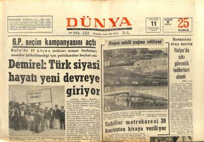 Dünya Gazetesi 11 Ağustos 1969 - Türk Siyasi Hayatı Devreye Giriyor GZ103515 - 1